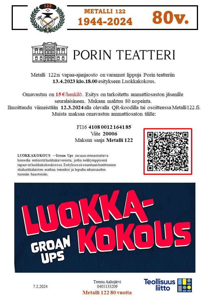 Porin Teatteri 13.4.2024 Luokkakokous - Porin Metallitehtaan Työväen Ao ...